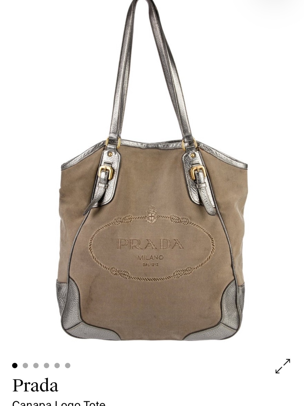 Prada Taupe Canvas Tote with Silver Leather Trim - Picture 2 of 8